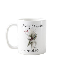 Pine d'aquarelle rustique Floral Joyeux Noël Nom