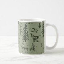 Pine Deer Lake Life - motif de bois vert sauge.
