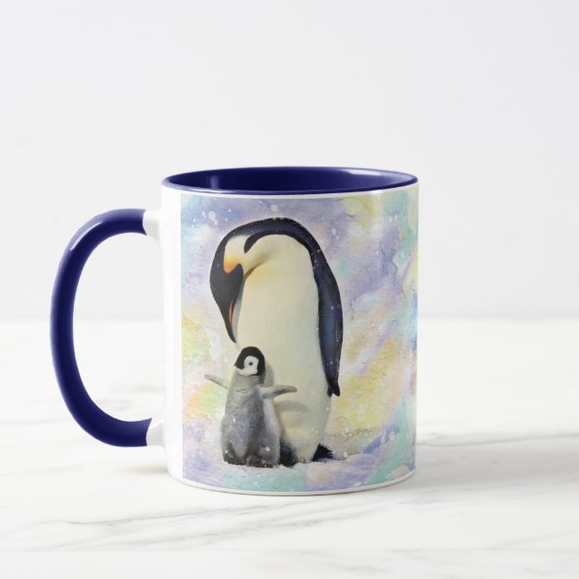 Mug Pingouin d'empereur avec l'aquarelle de poussin de (Gauche)