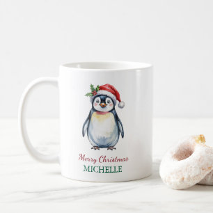 Mug Pingouin personnalisé à Noël du Chapeau de Santa