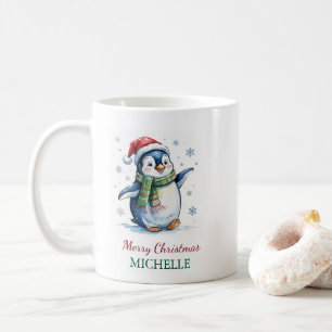 Mug Pingouin personnalisé à Noël du Chapeau de Santa
