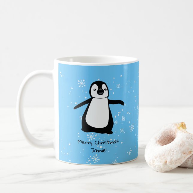 Mug Pingouin personnalisé neige de Noël (Avec donut)