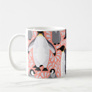 Mug Pingouins empereurs, petits, motif décoratif rose.