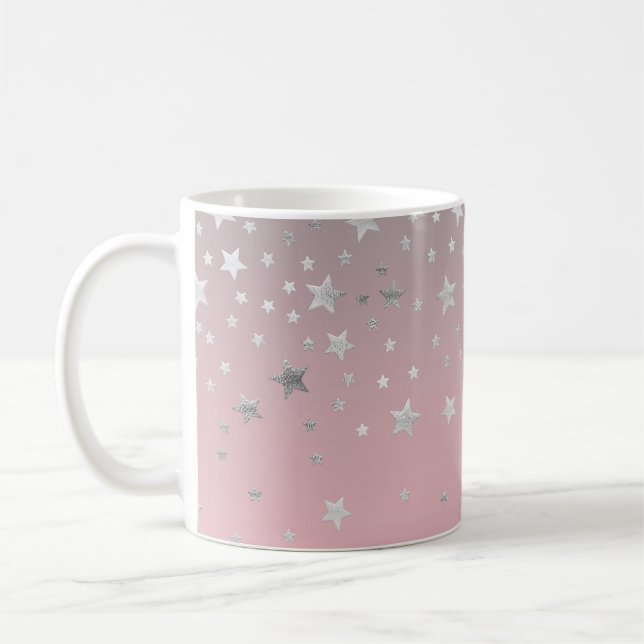 Mug Pink and Gray Stars Stylish Modern Chic (Gauche)