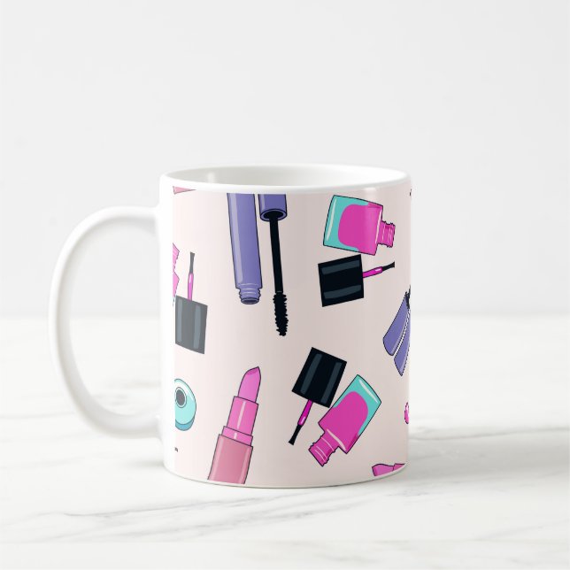 Mug Pink and Purple Make Up Cosmetics Pattern (Gauche)