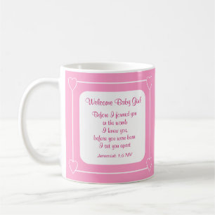 Mug Pink and White Baby Girl Shower Party Bible Verse