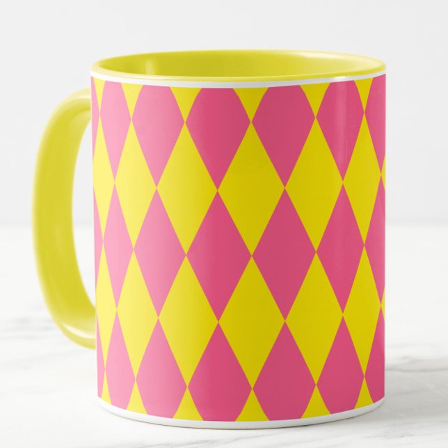 Mug Pink and Yellow Harlequin Checkered Design  (Créateur téléchargé)