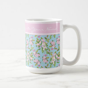 Mug Pink Apple Blossom sur Sky Blue, Pink Band pour no