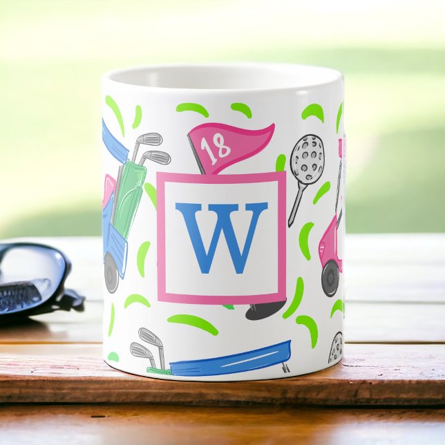 Mug Pink Blue Green Golf Preppy Initial (Créateur téléchargé)