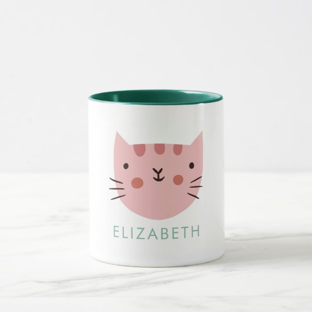 Mug Pink Cat Cute Nom personnalisé (Centre)