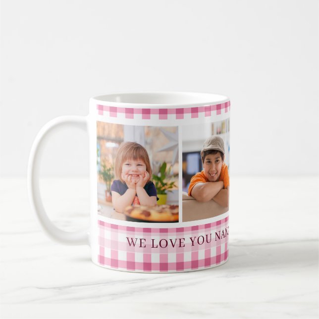Mug Pink En vichy We Love You Nana 4 Photo Collage (Gauche)