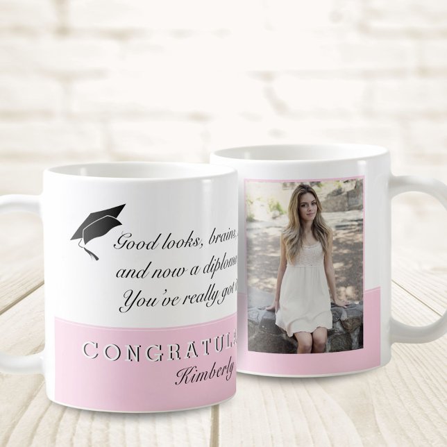 Mug Pink Félicitations Graduation Message Photo (Créateur téléchargé)