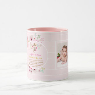 Mug Pink Floral BAUTIZO Baptême Bible Verse Photo Girl