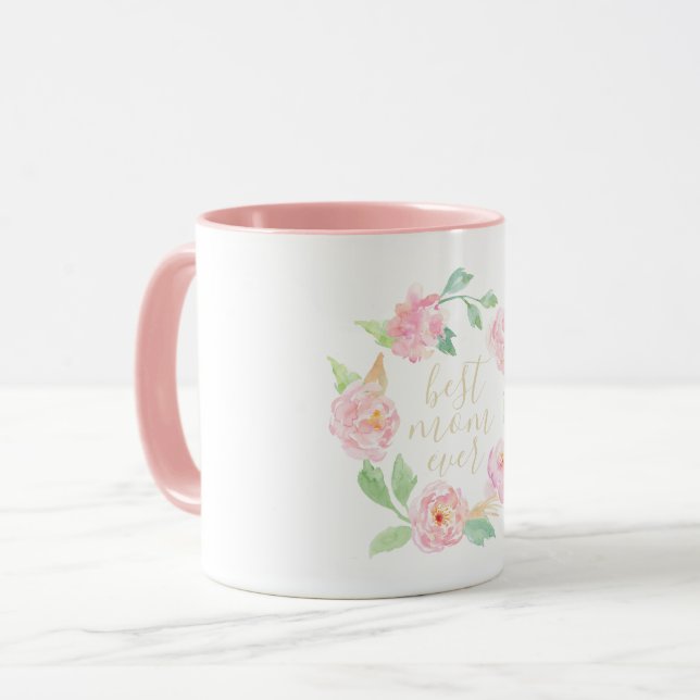 Mug Pink Floral Meilleure Maman Jamais Mère's Day Cade (Devant gauche)