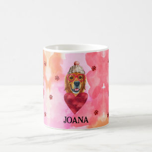Mug Pink Golden Retriever Valentine's Day Cadeau chien