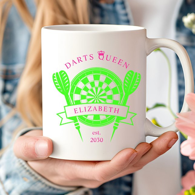 Mug Pink Green Nom personnalisé fléchettes Queen Coffe (Créateur téléchargé)
