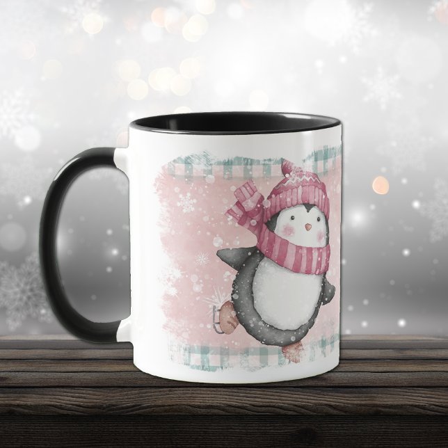 Mug Pink Grey Snowflake Pingouin Fête Musique (Créateur téléchargé)