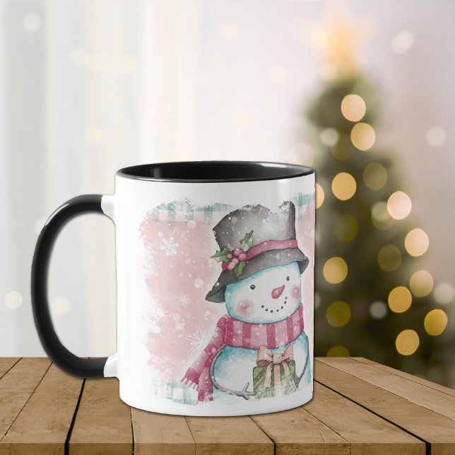 Mug Pink Grey Snowflon Holiday Snowman (Créateur téléchargé)