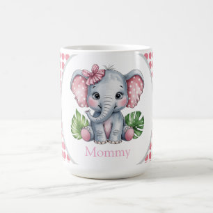 Mug Pink Hair Bow mignon Eléphant Baby shower maman