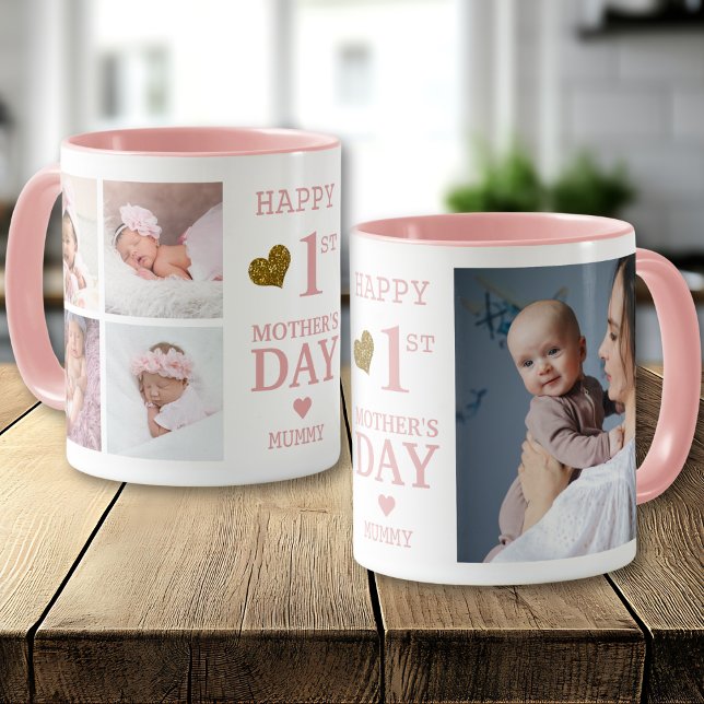Mug Pink Happy First Mother's Day Mummy 5 Photo   (Créateur téléchargé)