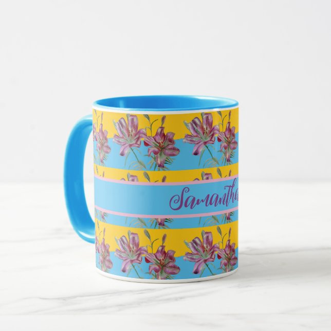 Mug Pink Lily Aquarelle Peinture Girls Floral Art (Devant gauche)