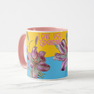 Mug Pink Lily llies art Grand-mère Nom Décoration