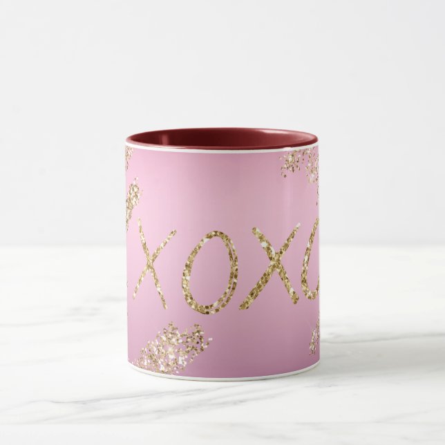 Mug Pink Ombre Gold Parties scintillant Heart XOXO (Centre)
