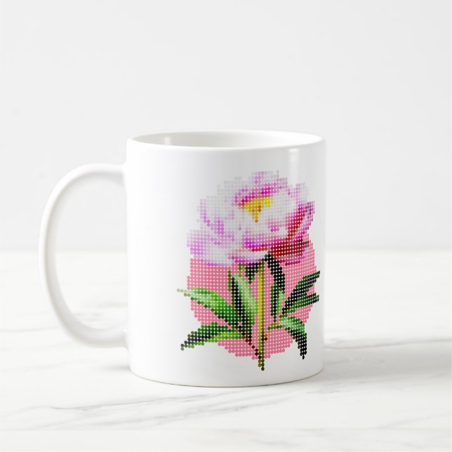 Mug Pink Peony Dot Mosaic Flower (Gauche)