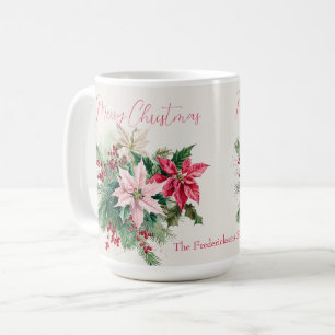 Mug Pink Poinsettias Noël élégant
