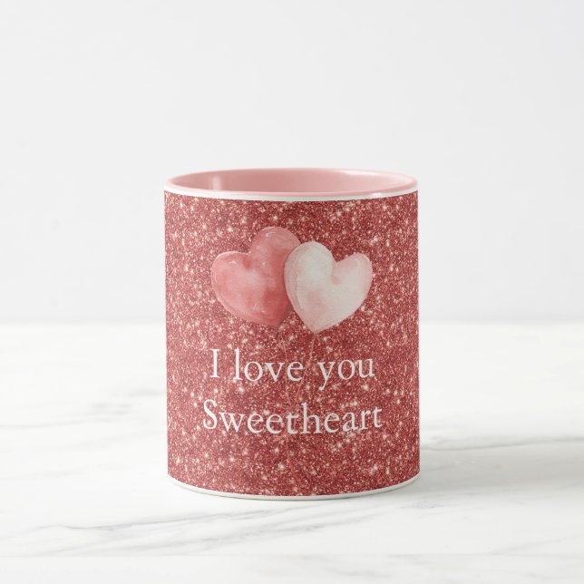 Mug Pink Red Heart Balloons Glitter Sweetheart (Centre)