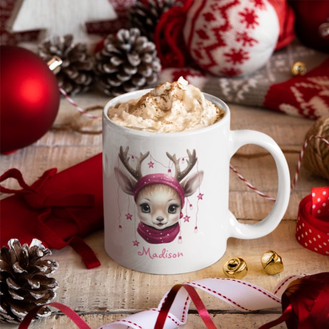 Mug Pink Reindeer Boug pour enfants personnalisés (Cute Christmas Mug
)