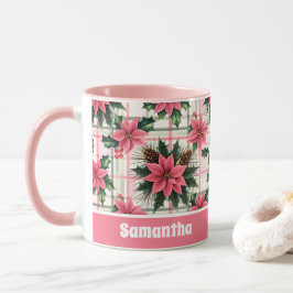 Mug Pink Retro Noël Floral Plaid Joyeux Noël
