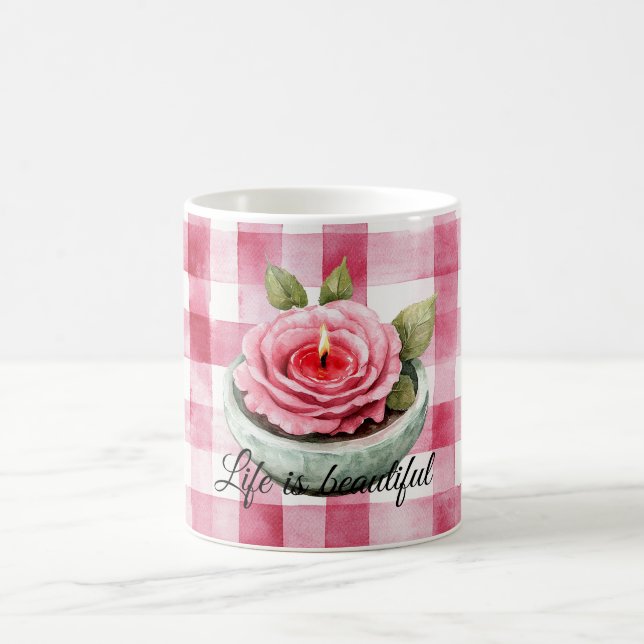 Mug  Pink Rose Candle Plaid  (Centre)