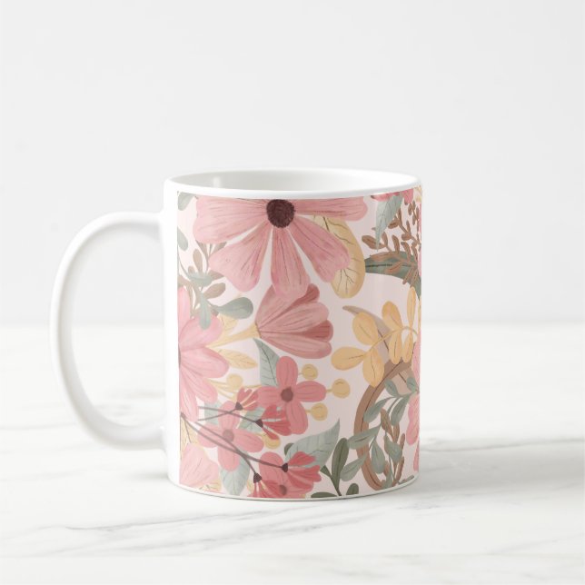 Mug Pink Sage Vert Floral Feuille Motif d'aquarelle (Gauche)