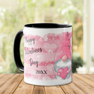 Mug Pink Stripe Heart Gnome Valentine