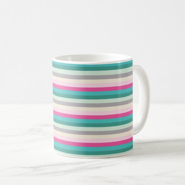 Mug Pink Teal and Grey Striped (Devant droit)