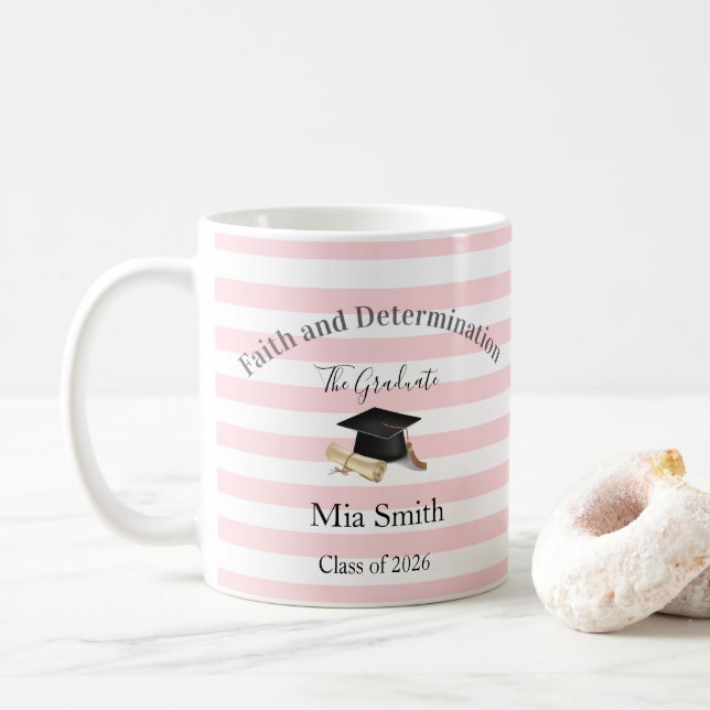 Mug Pink & White Stripe Graduate 2026  (Avec donut)