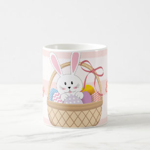 Mug Pink & White Stripes Lapin De Pâques En Panier