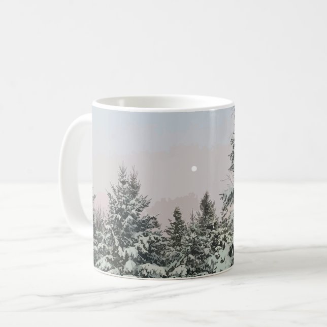 Mug Pins couverts de neige Coucher de soleil sur la lu (Devant gauche)