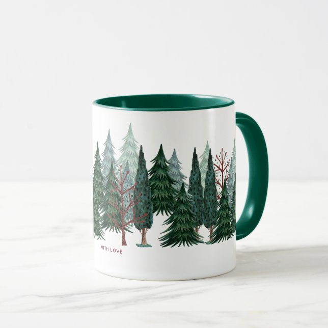 Mug Pins verts forêt nature Noël Vacances  (Devant droit)