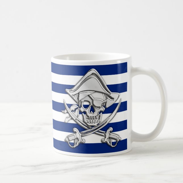 Mug Pirate d'argent sur les rayures marines (Droite)