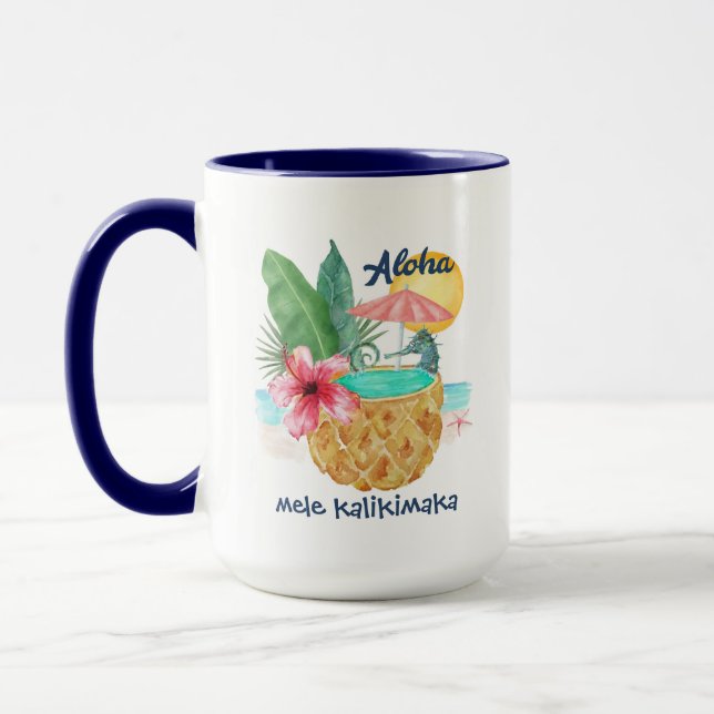 Mug Piscine d'ananas Seahorse Mele Kalikimaka Noël (Gauche)
