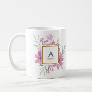 Mug Pivoine d'aquarelle et monogramme À LA MODE Girly
