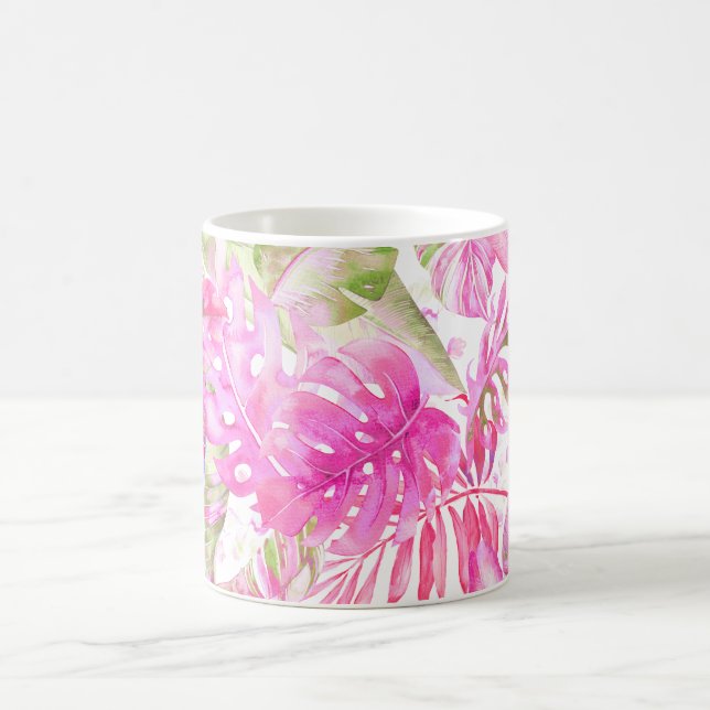 Mug Pix-Dezines Foliage vert rose de la jungle hawaïen (Centre)