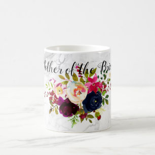 Mug PixDezines Aquarelle Blush, Bourgogne+Fleurs Navy
