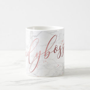 Mug PixDezines LADYBOSS Marble+Faux Rose Gold/Script
