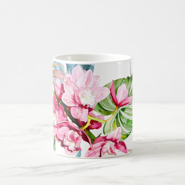 Mug PixDezines Orchid Isle, Pink Cymbidium Orchid (Centre)