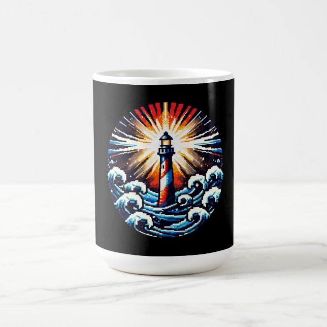 Mug Pixel Lighthouse - Ocean Waves & Coastal Beacon (Centre)