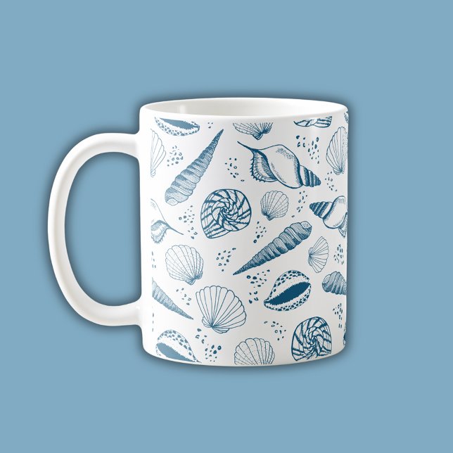 Mug Plage bleu de coquillages (Coastal chic blue seashell nautical beach vibe coffee mug)