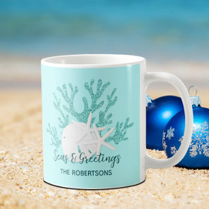Mug Plage de Noël côtière Mer et salutations